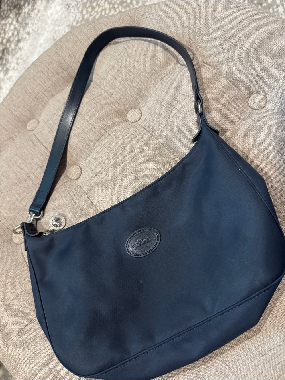 Longchamp Navy Shoulder Bag with Leather Trim